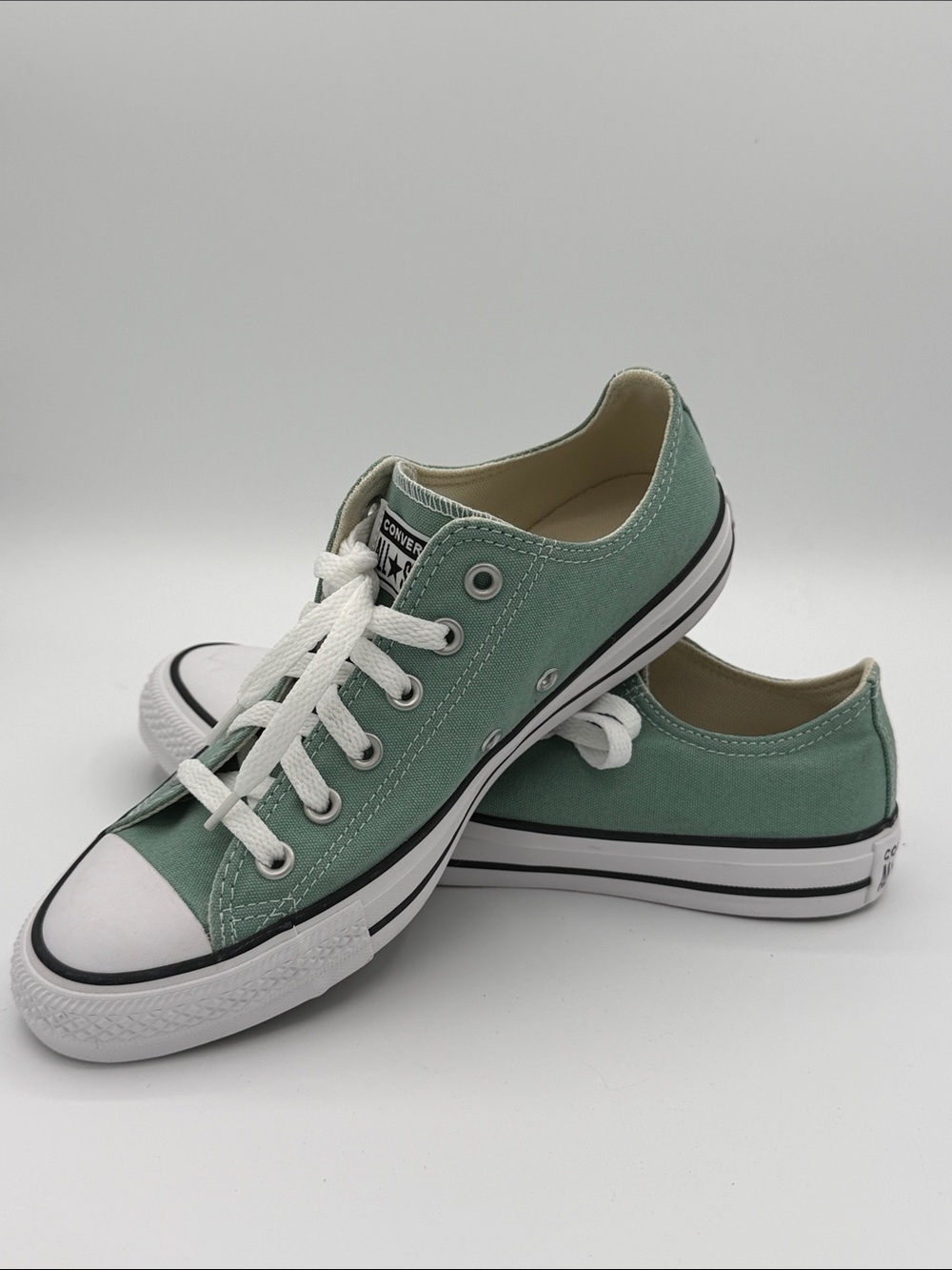 Converse Low Top Canvas Sneakers in Sage Green and White